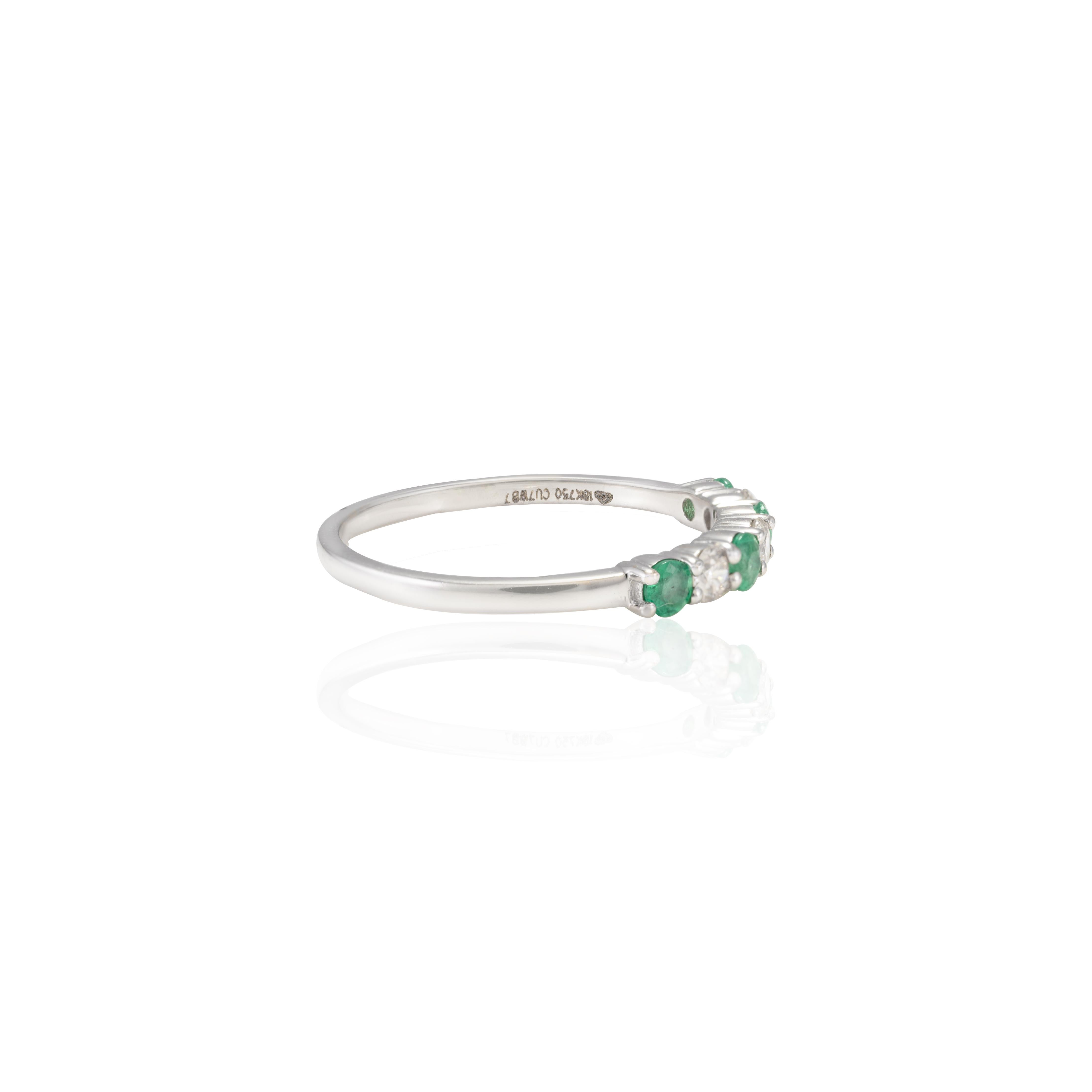 For Sale:  Dainty Natural Emerald and Diamond Band Set in 18k Solid White Gold Setting 2