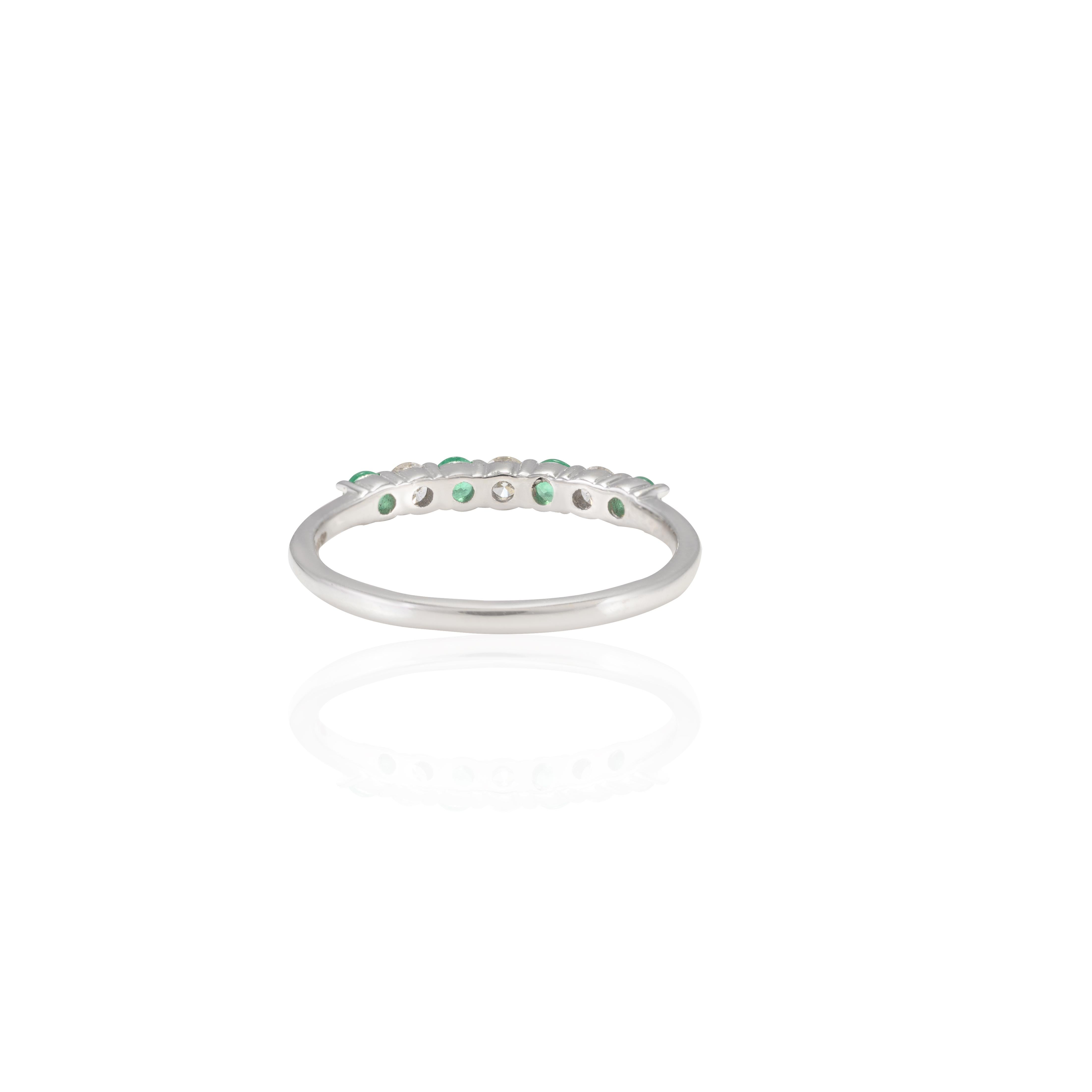 For Sale:  Dainty Natural Emerald and Diamond Band Set in 18k Solid White Gold Setting 4