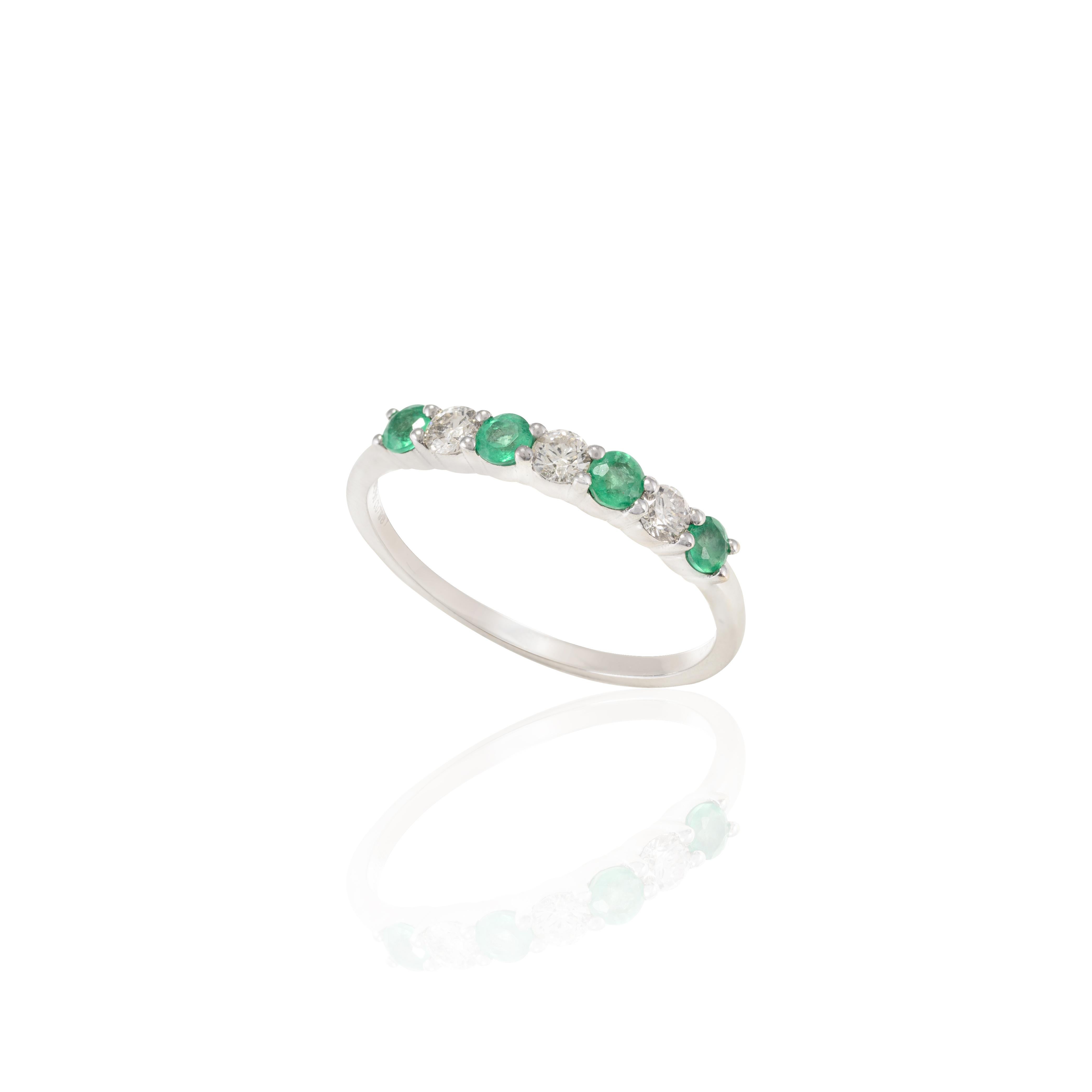 For Sale:  Dainty Natural Emerald and Diamond Band Set in 18k Solid White Gold Setting 5
