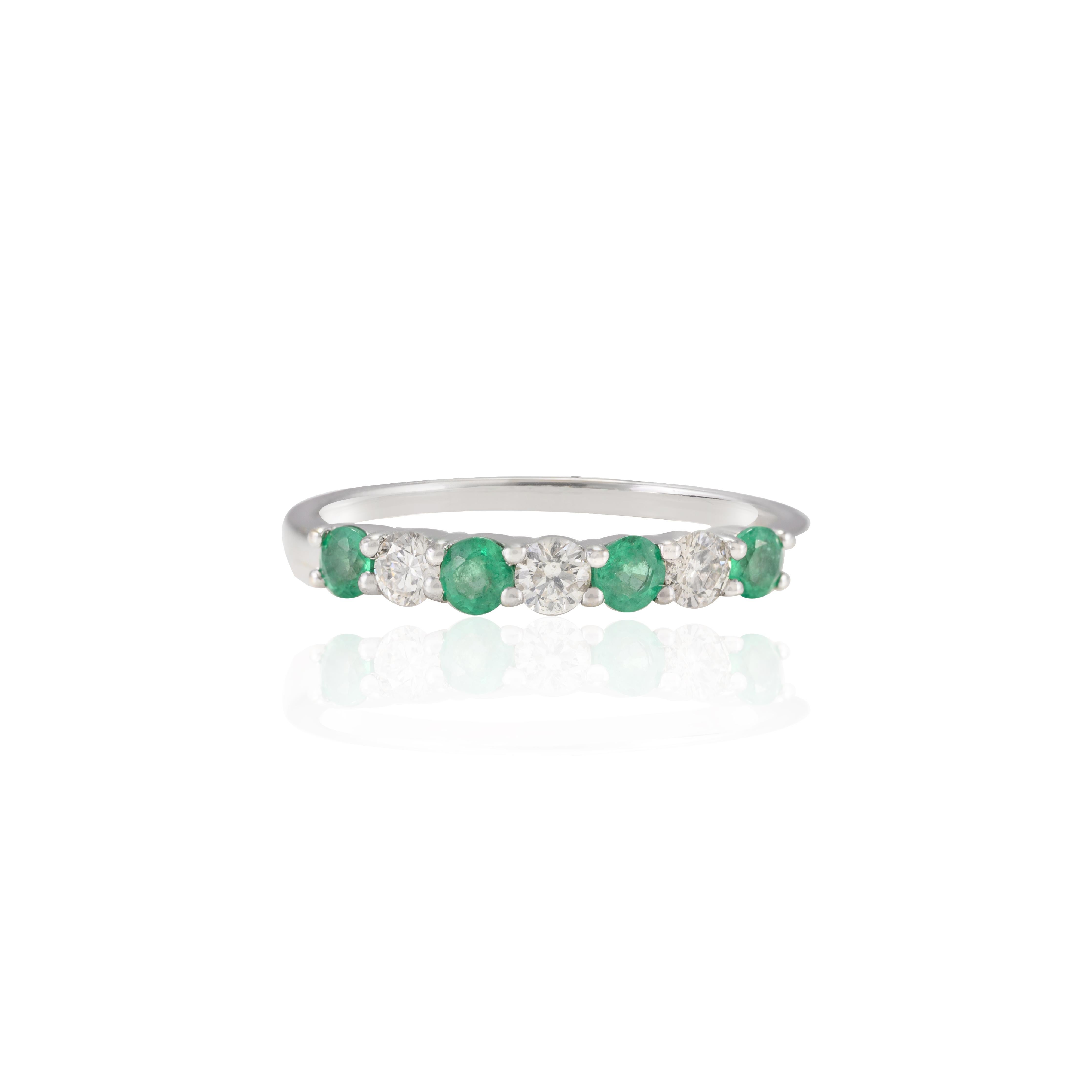 For Sale:  Dainty Natural Emerald and Diamond Band Set in 18k Solid White Gold Setting 6