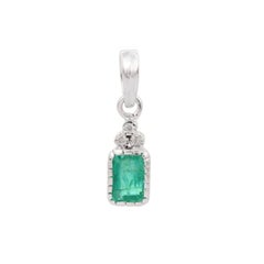 Dainty Natural Emerald and Diamond Jewelry for Her Pendant Gift in 925 Silver