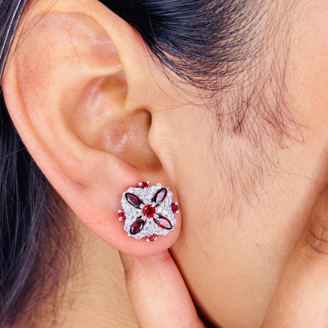 Dainty Natural Garnet Stud Earrings for Wedding Crafted in sterling silver to make a statement with your look. You shall need stud earrings to make a statement with your look. These earrings create a sparkling, luxurious look featuring, marquise cut