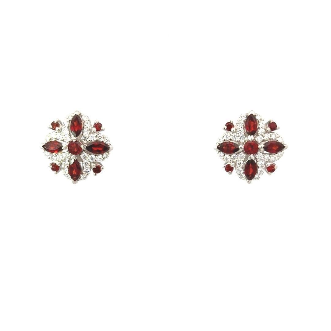 Dainty Natural Garnet Stud Earrings for Wedding Jewelry Crafted in 925 Silver For Sale 1