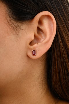 Dainty Natural Ruby Gemstone Stud Earrings in 14 Karat Solid White Gold