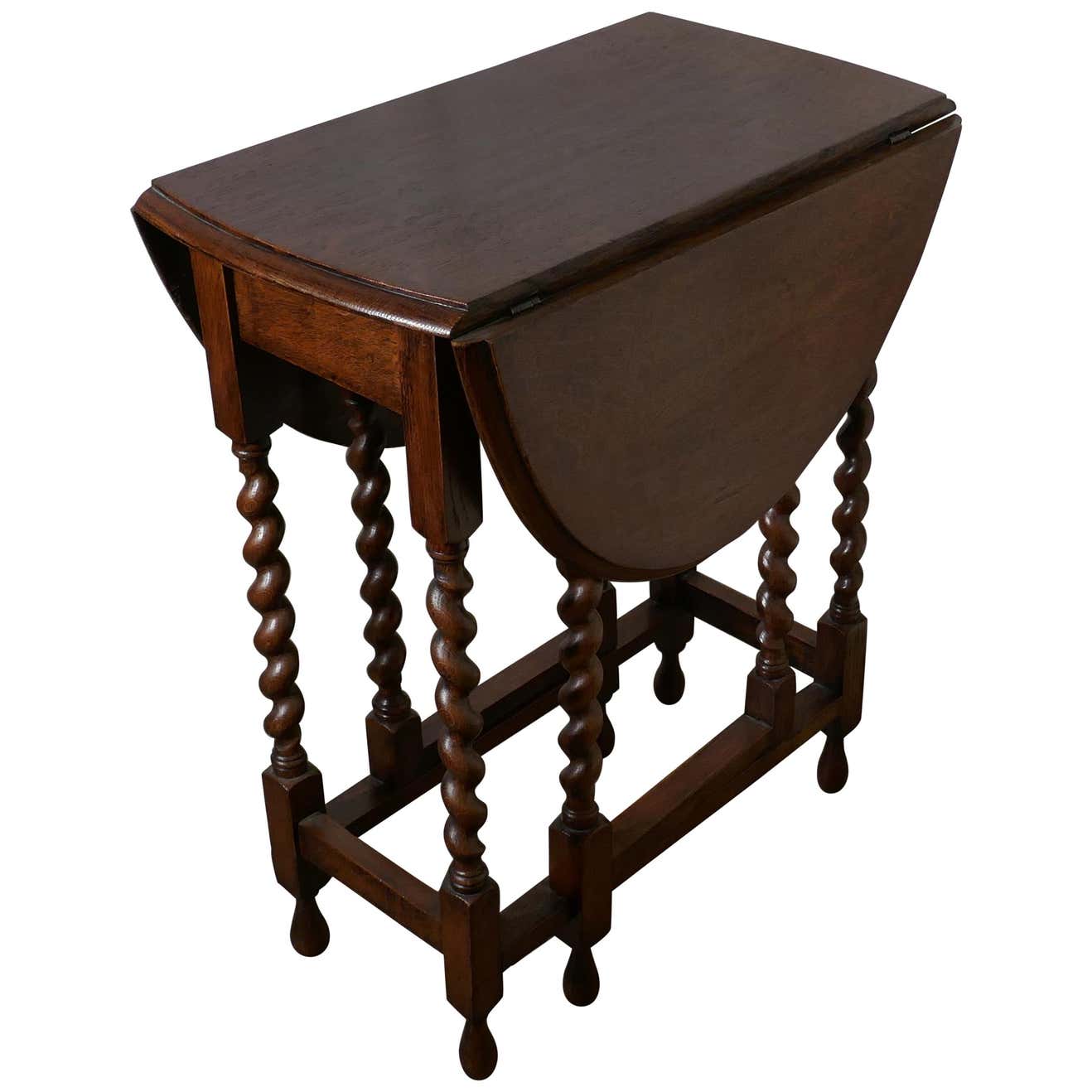Dainty Oak Barley Twist Gate Leg Drop Leaf Occasional Table at 1stDibs