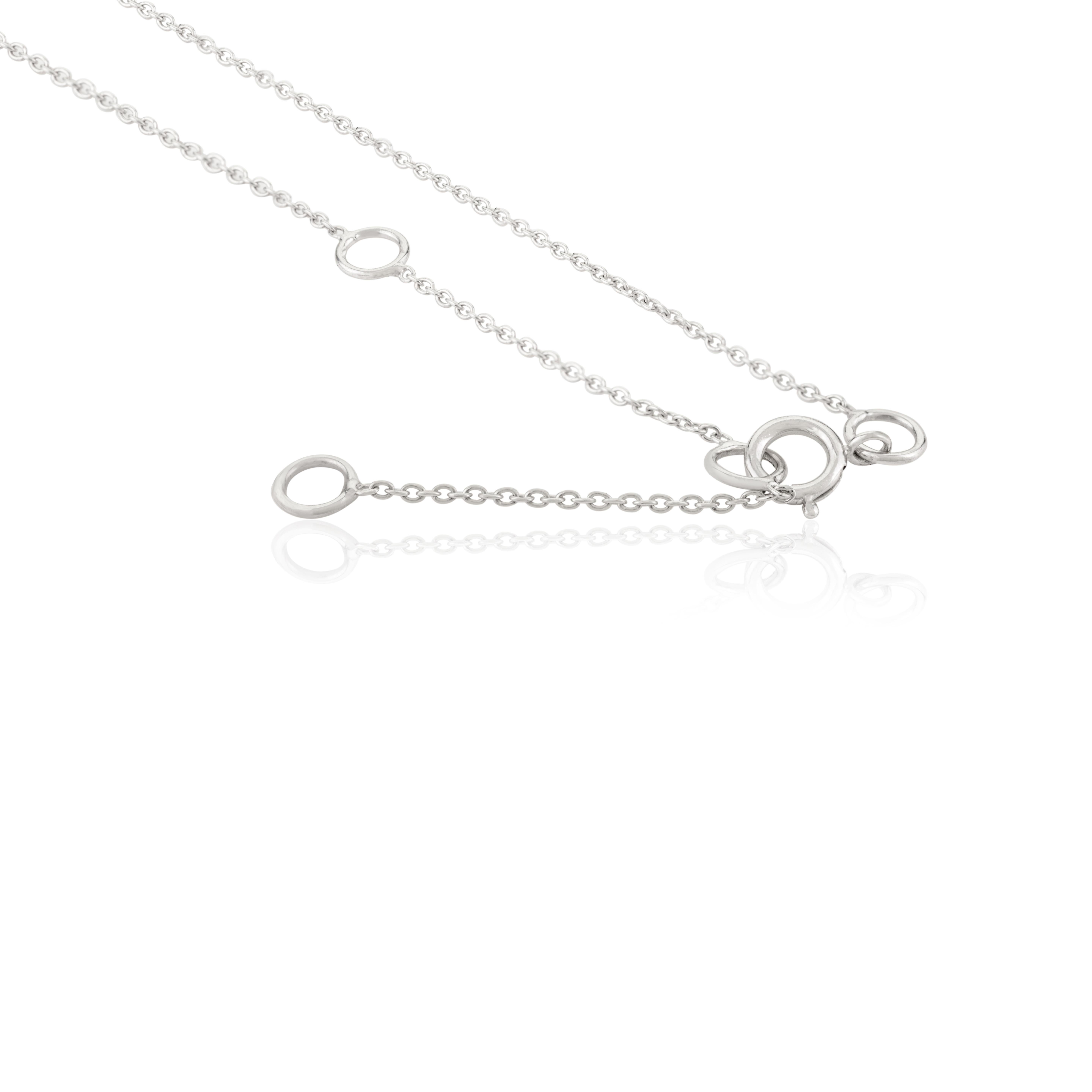 Modernist Dainty Octagon Cut Aquamarine Necklace with Chain for Her in 14k White Gold For Sale