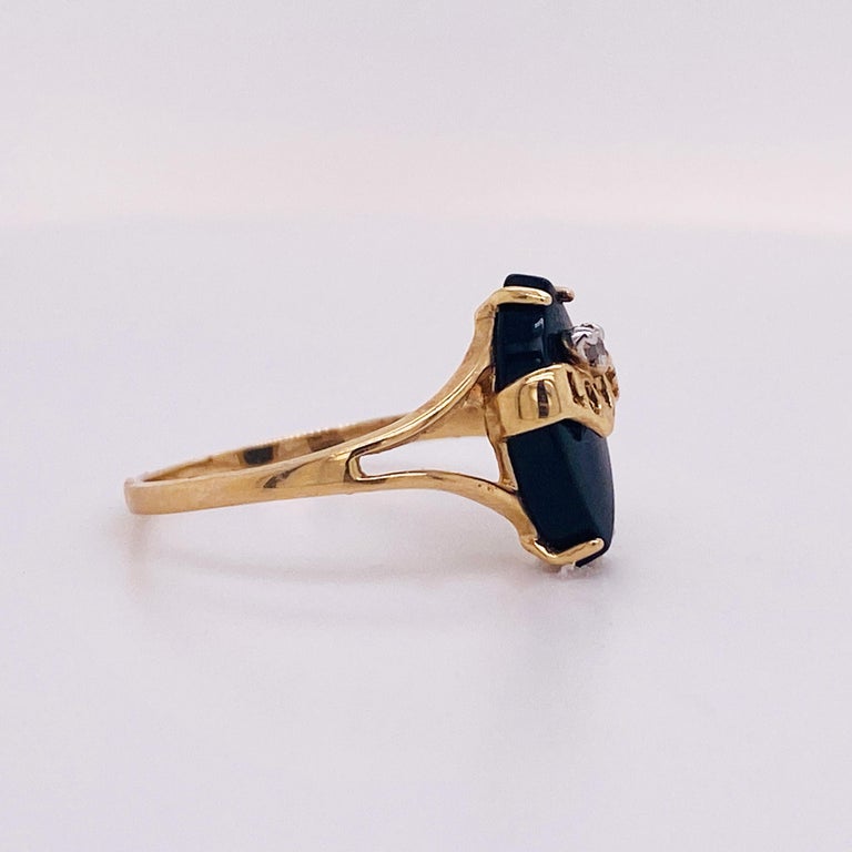 Dainty Onyx Love Ring with Heart and Diamond Accent 10k Gold Love