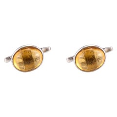 Dainty Oval Cut Citrine Cufflinks in 925 Sterling Silver Gifts for Him