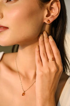 Dainty Oval Cut Citrine Pendant Ring Earrings Set 18k Yellow Gold Gift for Her