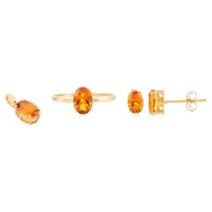 Dainty Ovalschliff Citrin Anhänger Ring Ohrringe Set 18k Gelbgold Geschenk für sie