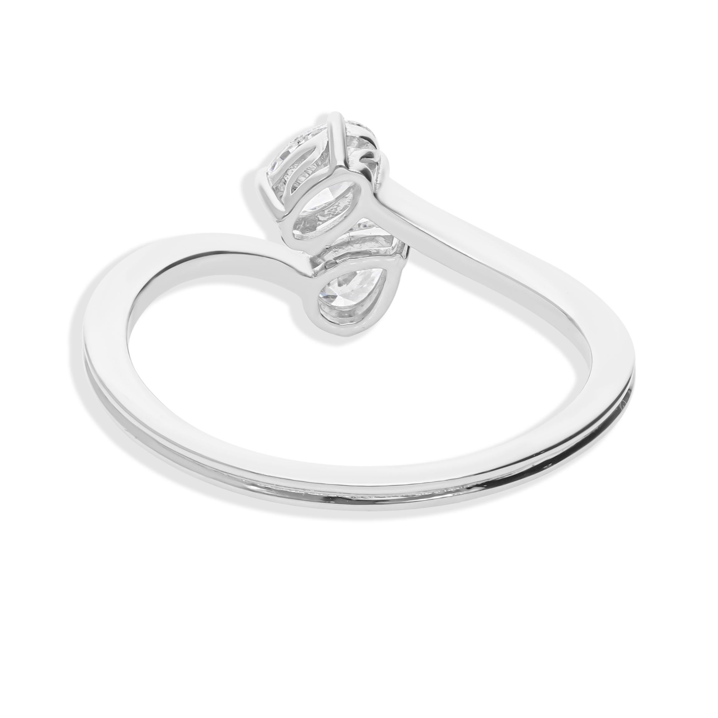 Im Angebot: Zierlicher Oval-Birnenschliff Toi et Moi Natürlicher SI/HI Diamantring 14 Karat Weißgold () 4