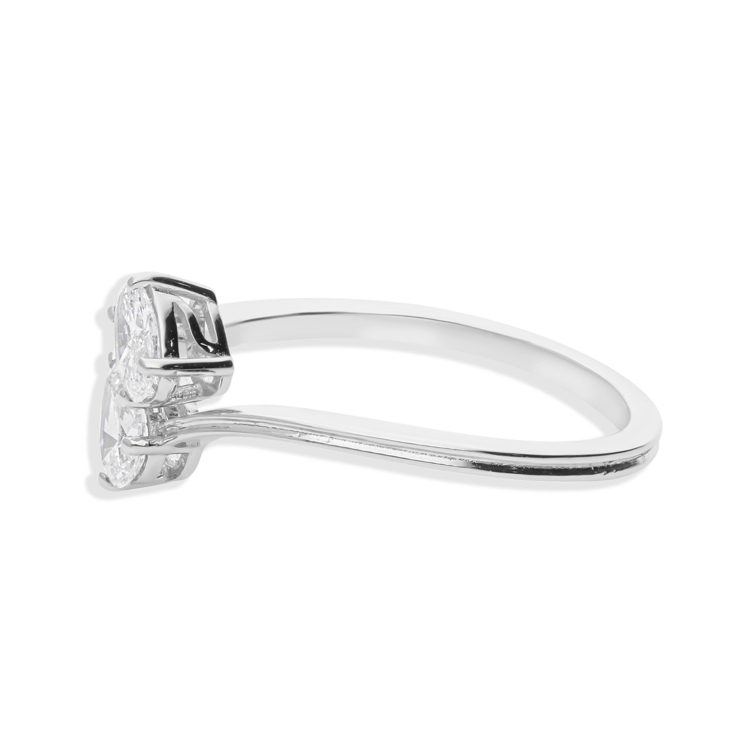 Im Angebot: Zierlicher Oval-Birnenschliff Toi et Moi Natürlicher SI/HI Diamantring 14 Karat Weißgold () 5