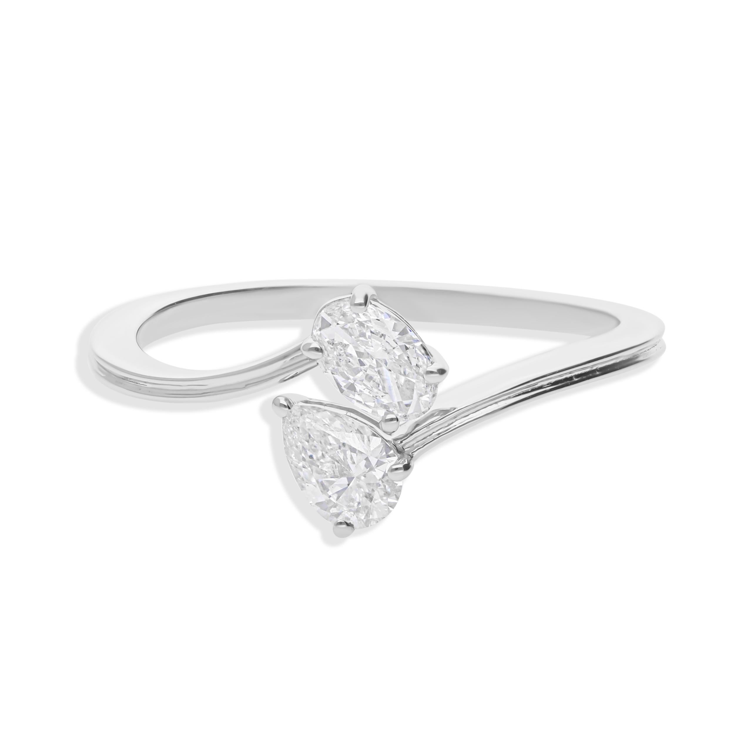 Im Angebot: Zierlicher Oval-Birnenschliff Toi et Moi Natürlicher SI/HI Diamantring 14 Karat Weißgold () 6