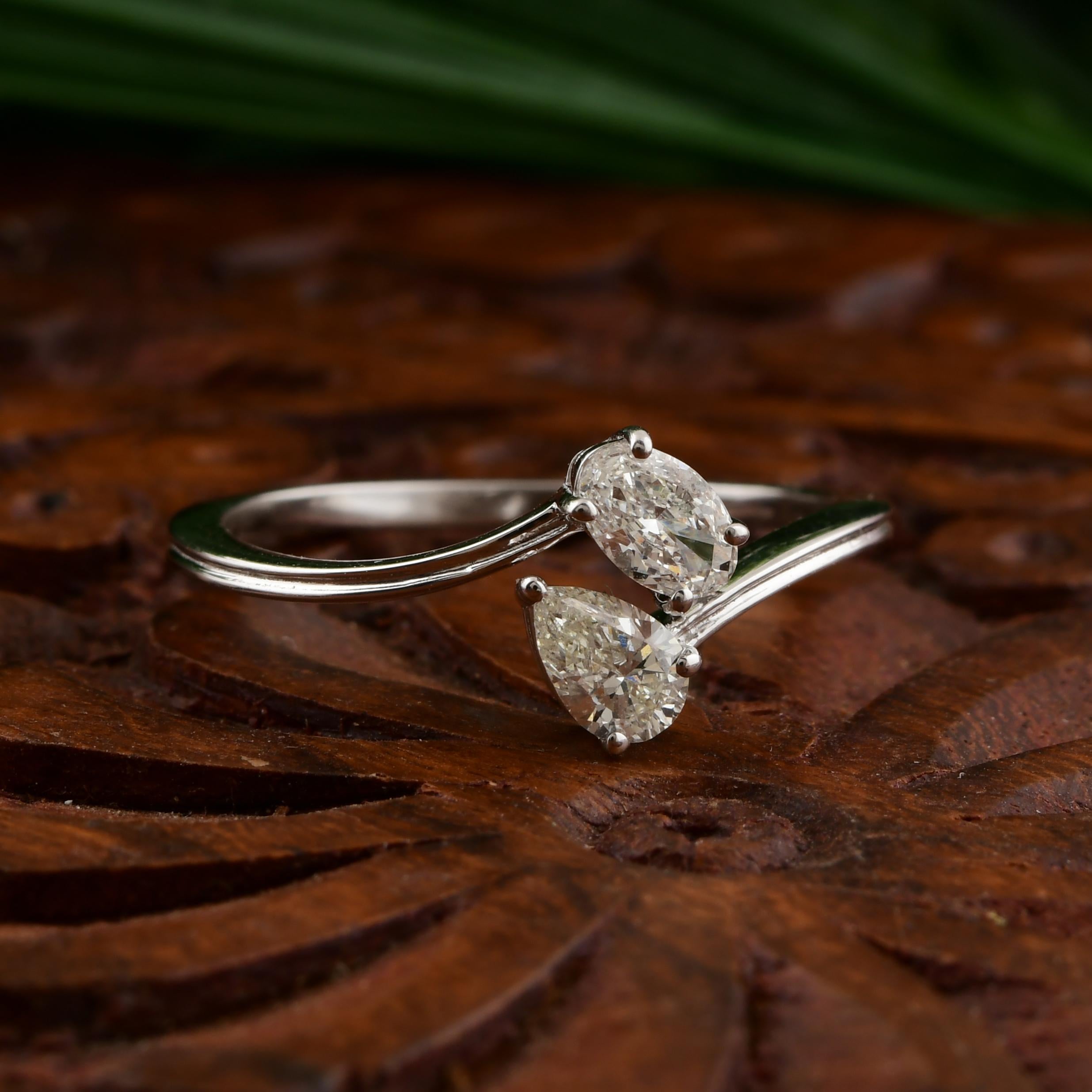 Im Angebot: Zierlicher Oval-Birnenschliff Toi et Moi Natürlicher SI/HI Diamantring 14 Karat Weißgold () 7