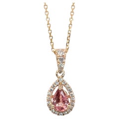 Dainty Padparadscha Sapphire Pendant w Natural Diamond Halo in 14K Gold  PE 7x5