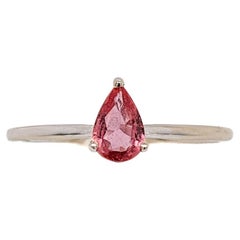 Dainty Padparadscha Saphir Solitär-Ring aus massivem 14k Weißgold  PR 6,5x4mm