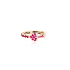 Dainty Pave Design 14K (or 18k upon request) Yellow Gold Ruby Clover Ring