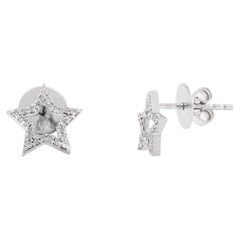 Dainty Pave Diamond Star Stud Earrings in 14k Solid White Gold Gift for Birthday