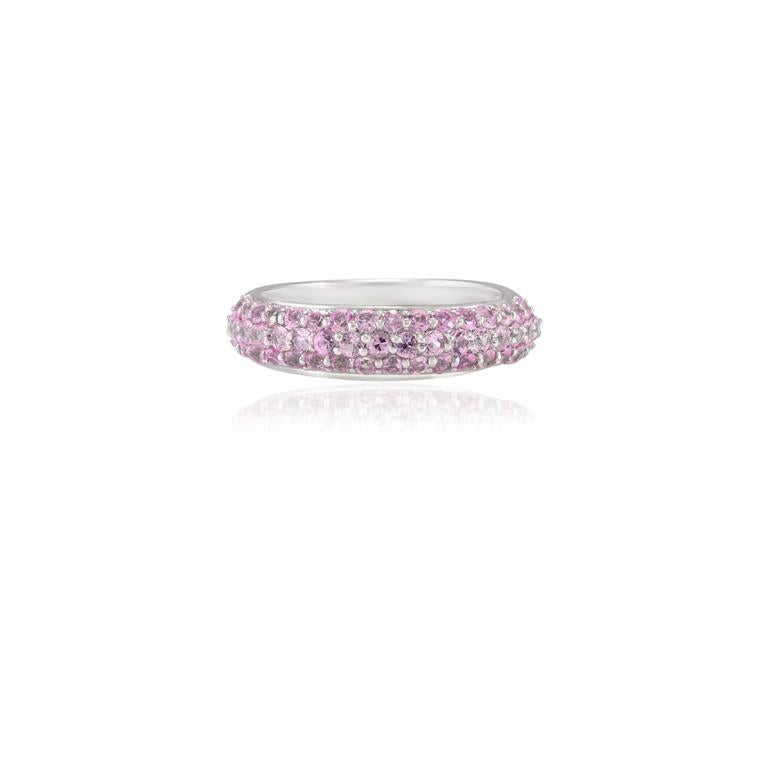 For Sale:   1.25ct Natural Pink Sapphire Thick Band Ring in 18k Solid White Gold 5