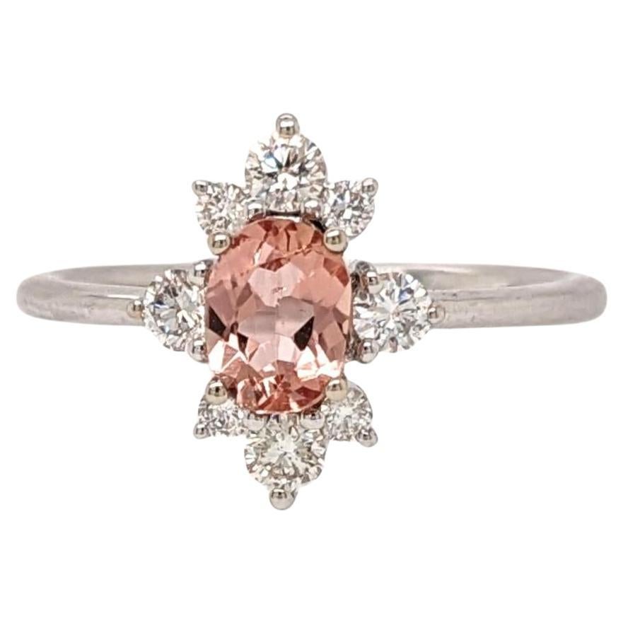 Dainty Peachy Imperial Topaz Ring w Natural Diamonds in Solid 14k White Gold