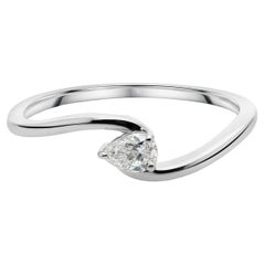 Dainty Pear 0.16Ct Natural Diamond Solitaire Bypass Ring 14K White Gold Jewelry