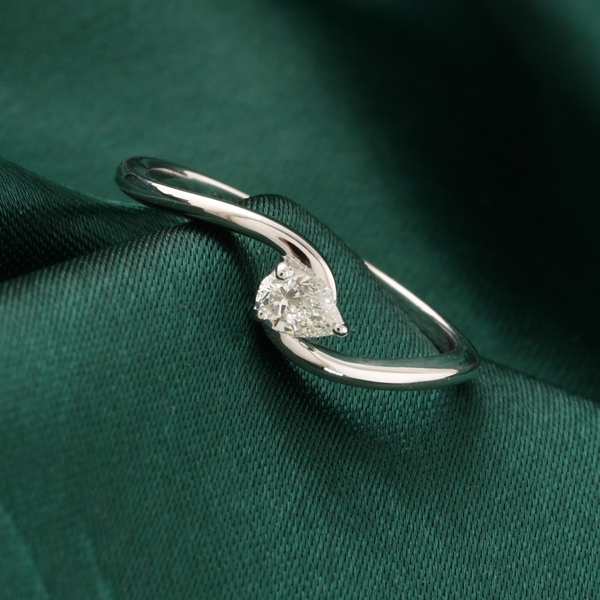Dainty Pear 0.16Ct Natural Diamond Solitaire Bypass Ring 18K White Gold Jewelry Moderno en venta