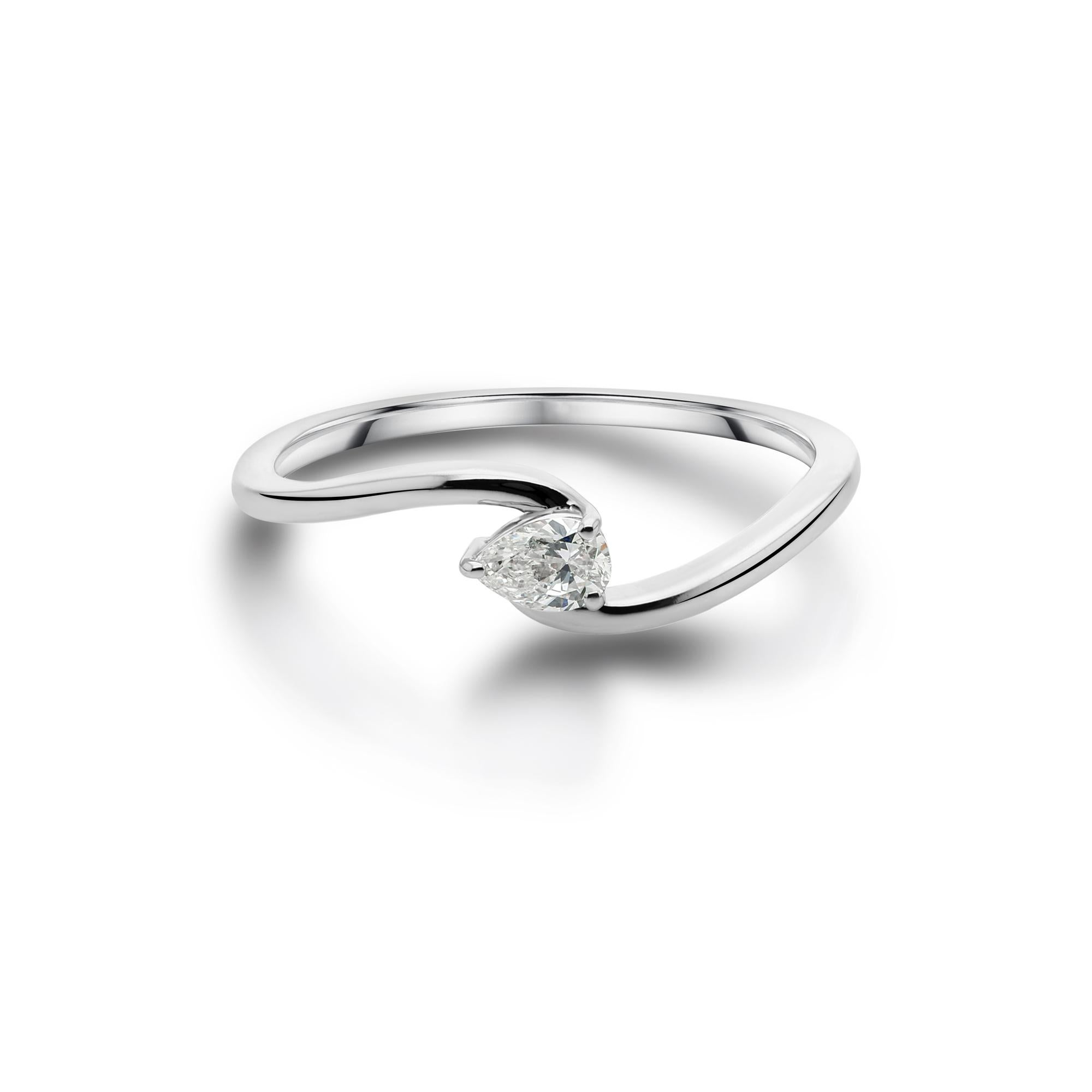 Dainty Pear 0.16Ct Natural Diamond Solitaire Bypass Ring 18K White Gold Jewelry Corte pera en venta