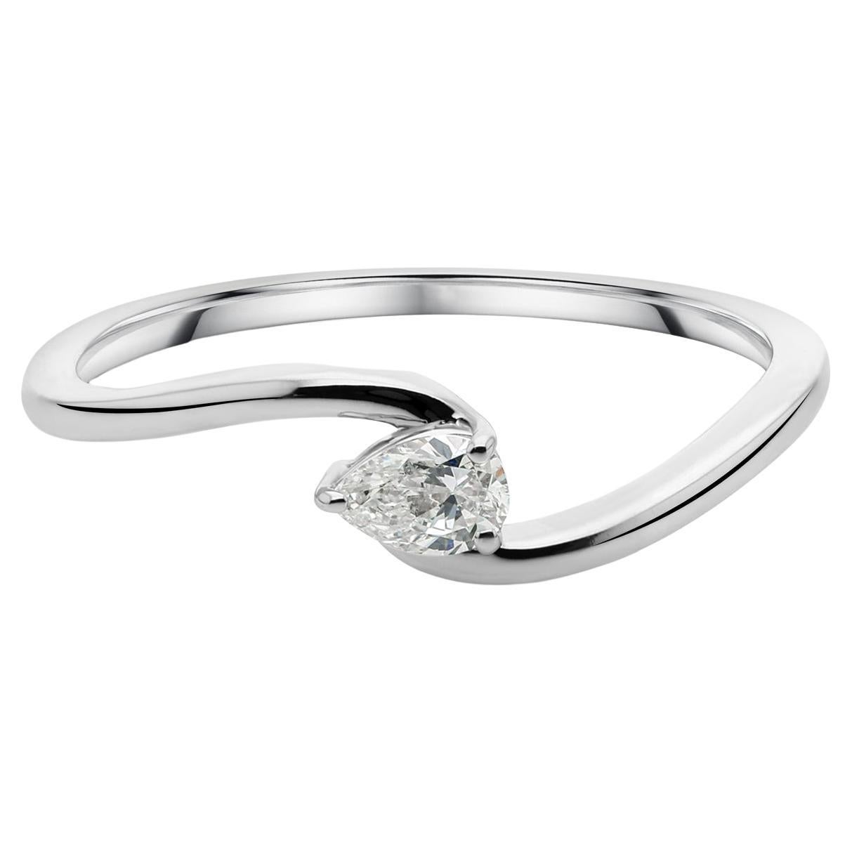 Dainty Pear 0.16Ct Natural Diamond Solitaire Bypass Ring 18K White Gold Jewelry