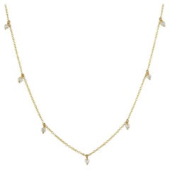 Dainty Tropfen-Halskette aus 14 Karat Gelbgold mit Diamanten im Birnenschliff
