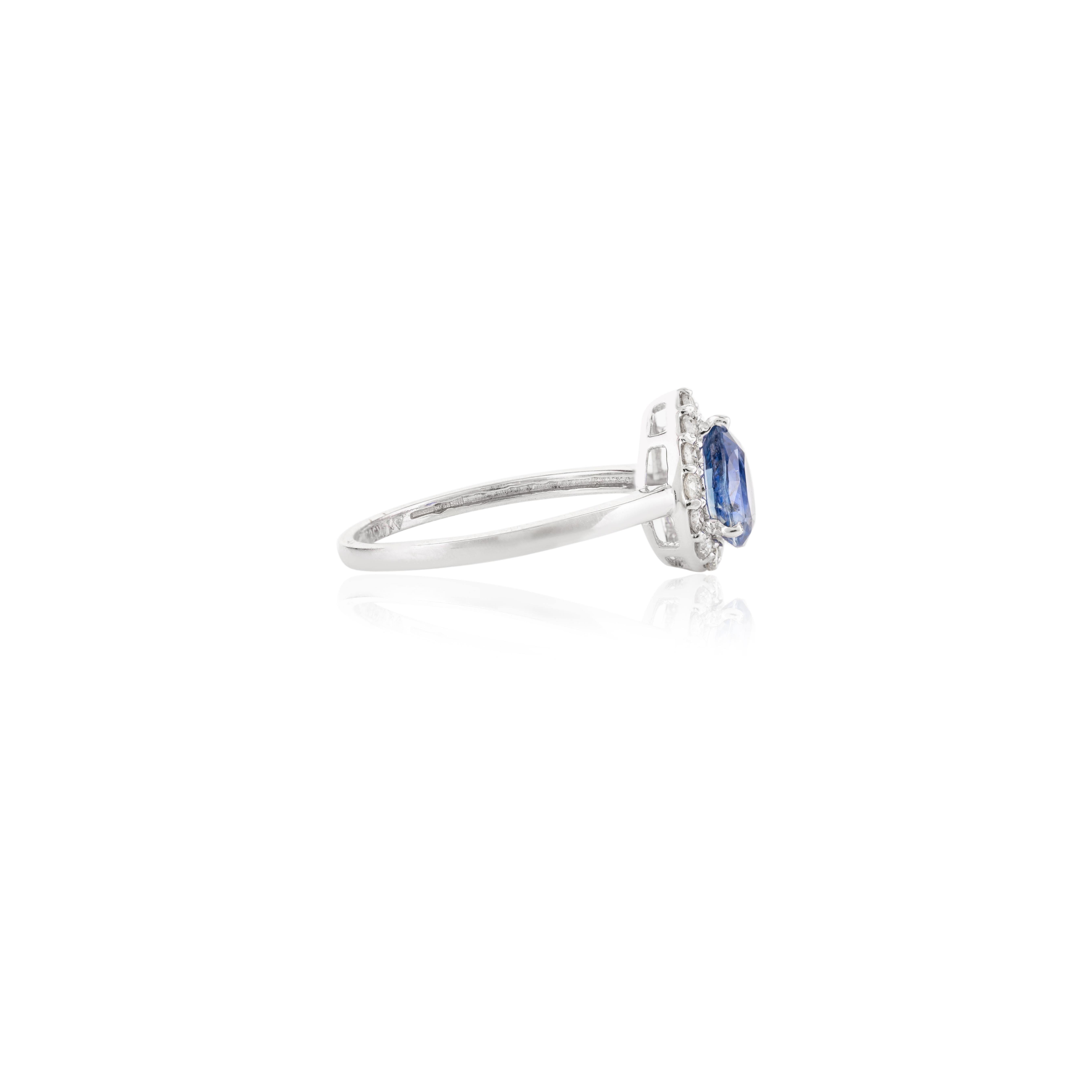 in vendita:  Anello con diamante aureolato e zaffiro blu con taglio a pera, regalo in oro bianco massiccio 14k 4