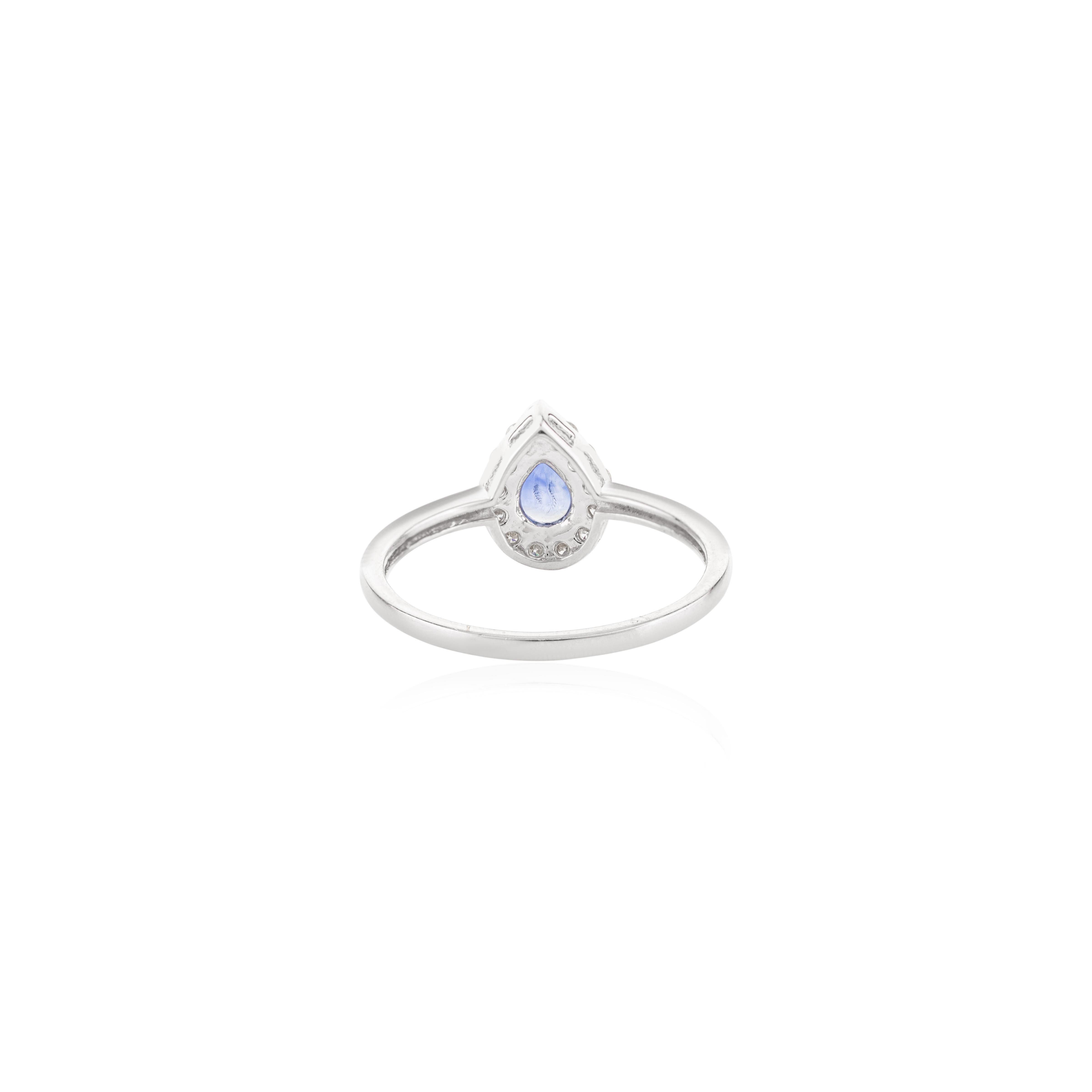 in vendita:  Anello con diamante aureolato e zaffiro blu con taglio a pera, regalo in oro bianco massiccio 14k 6
