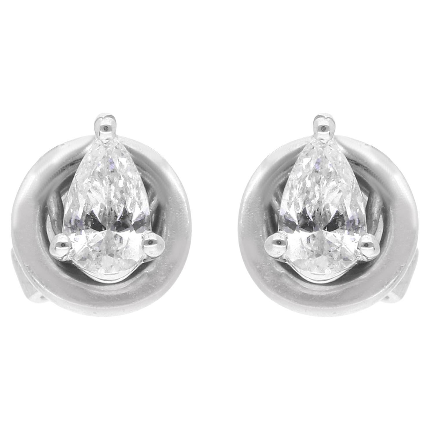 Boucles d'oreilles diamant poire en or blanc 14 carats faites à la main Bijoux fins