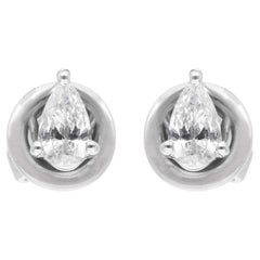 Boucles d'oreilles diamant poire en or blanc 14 carats faites à la main Bijoux fins