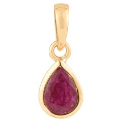 Pendentif solitaire raffiné avec un rubis taille poire, en or jaune 14 carats – Bijoux de luxe pour tous les jours