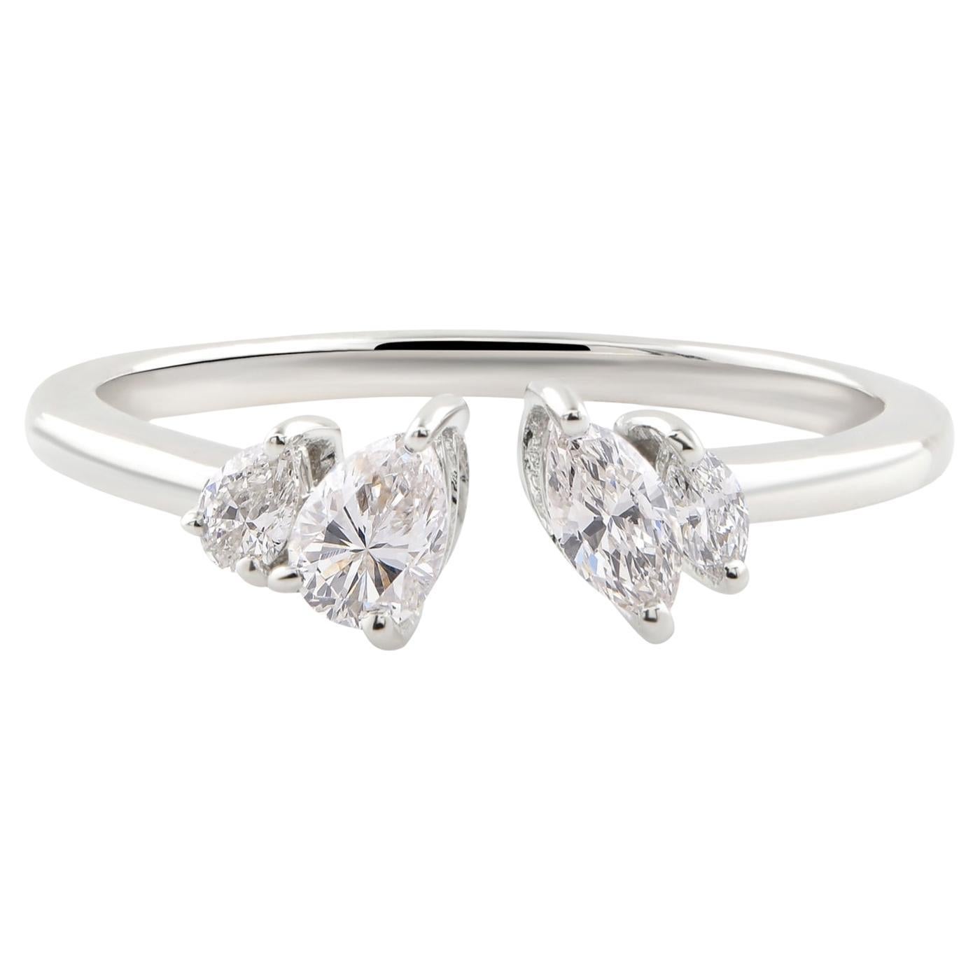 Dainty Pear Cut SI Clarity HI Color Diamond Open Bridal Ring 14k White Gold