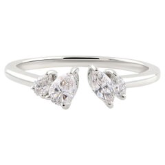Dainty Pear Cut SI Clarity HI Color Diamond Open Bridal Ring 14k White Gold