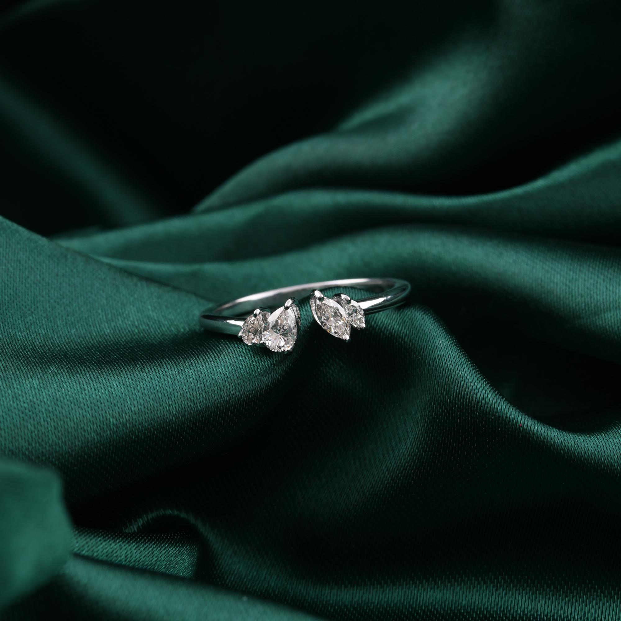 Im Angebot: Zierlicher Birnenschliff SI Reinheit HI Farbe Diamant offener Brautring 18k Weißgold () 4