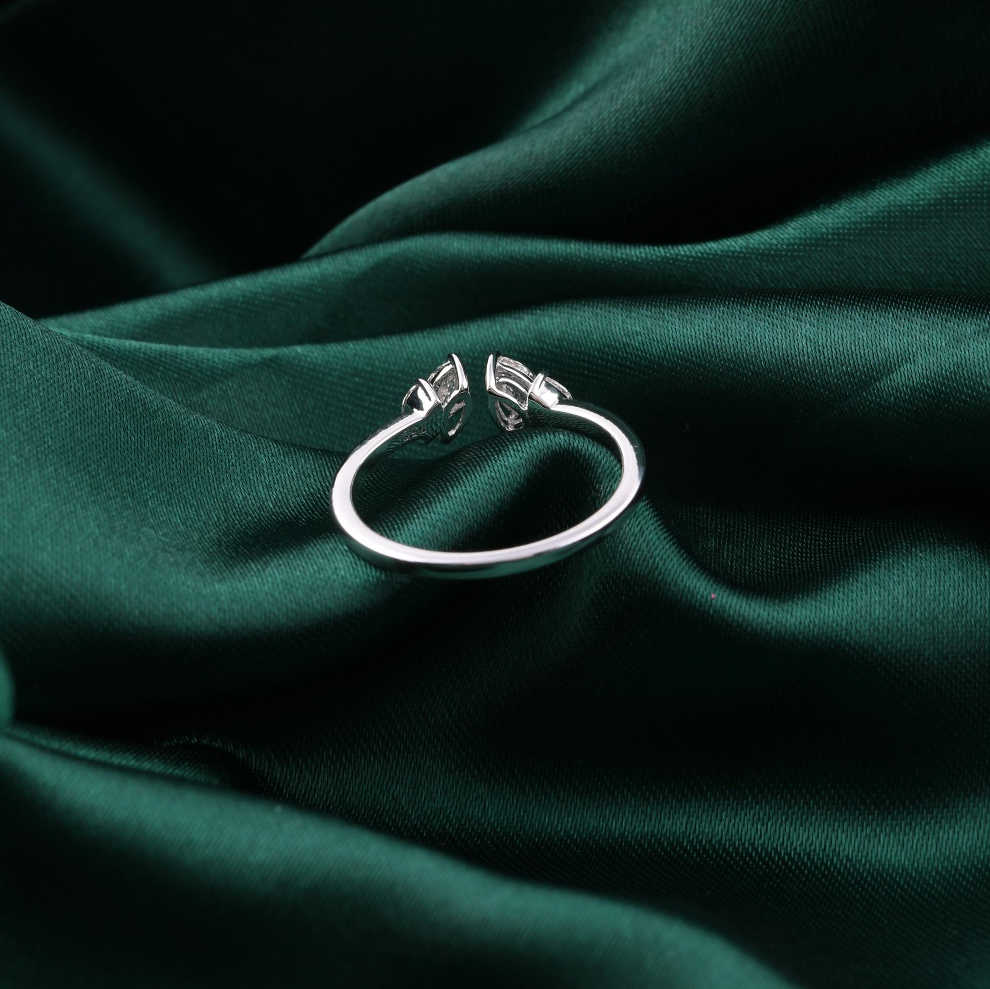 Im Angebot: Zierlicher Birnenschliff SI Reinheit HI Farbe Diamant offener Brautring 18k Weißgold () 5