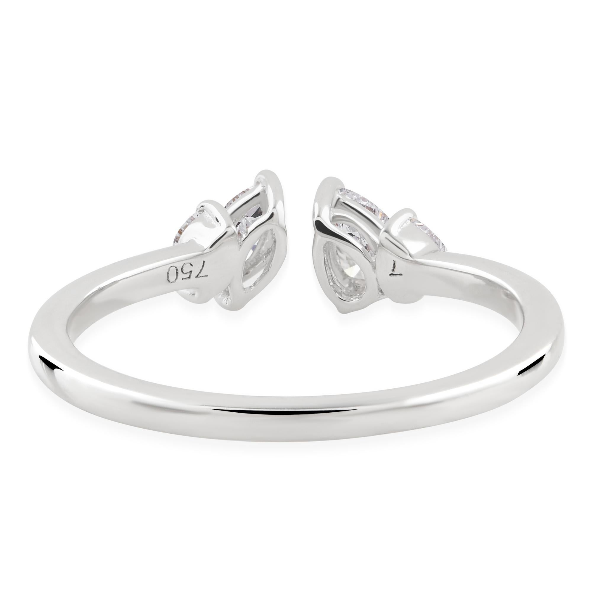 Im Angebot: Zierlicher Birnenschliff SI Reinheit HI Farbe Diamant offener Brautring 18k Weißgold () 8