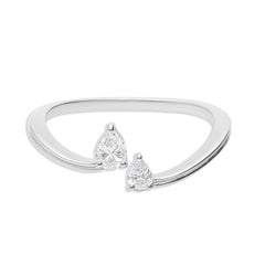 Dainty Pear-Cut SI/H Diamond Two Stone Ring 14k White Gold All Tariff Paid (bague à deux pierres en or blanc poire)
