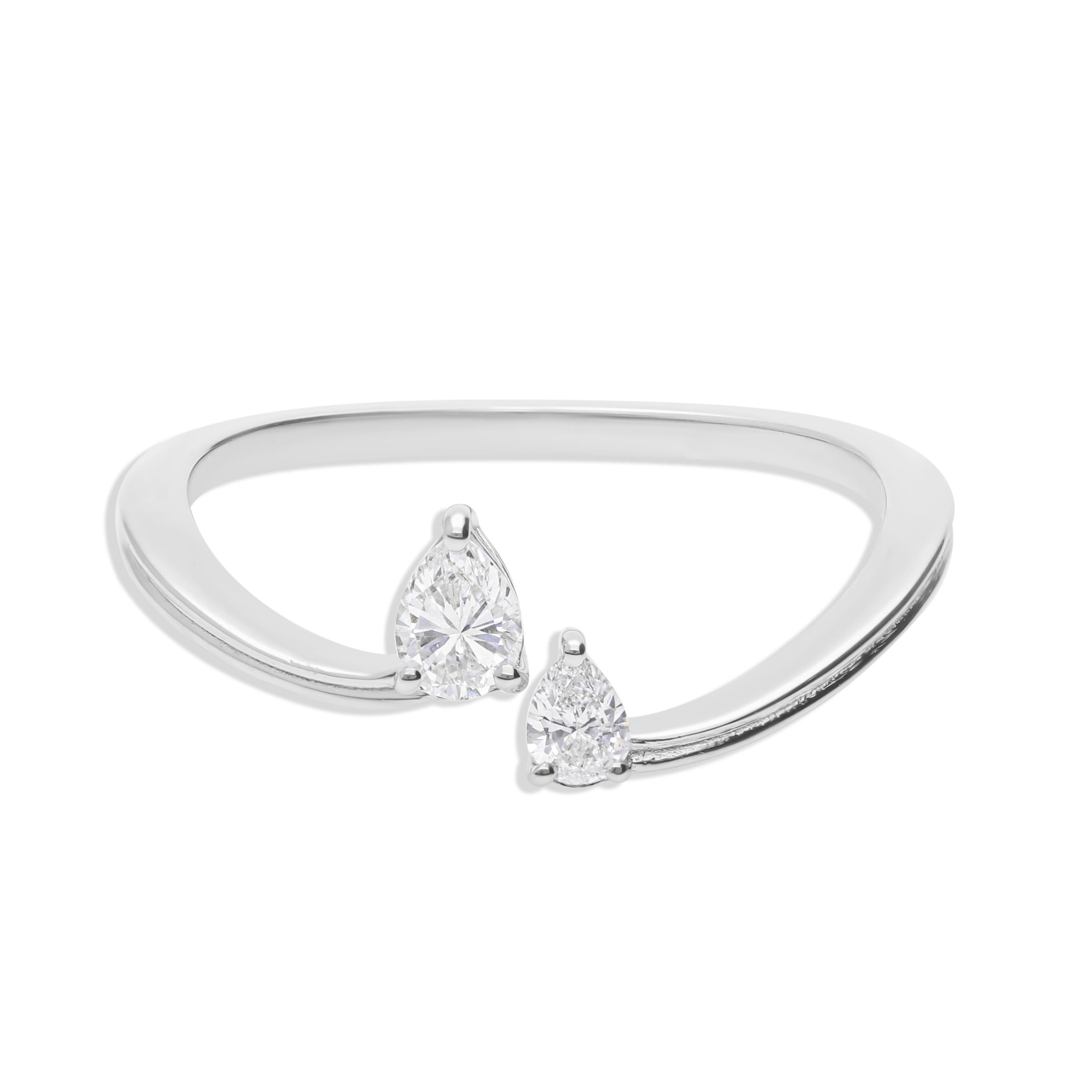 Dainty Pear-Cut SI/H Diamond Two Stone Ring 18k White Gold All Tariff Paid (bague à deux pierres en or blanc poire)
