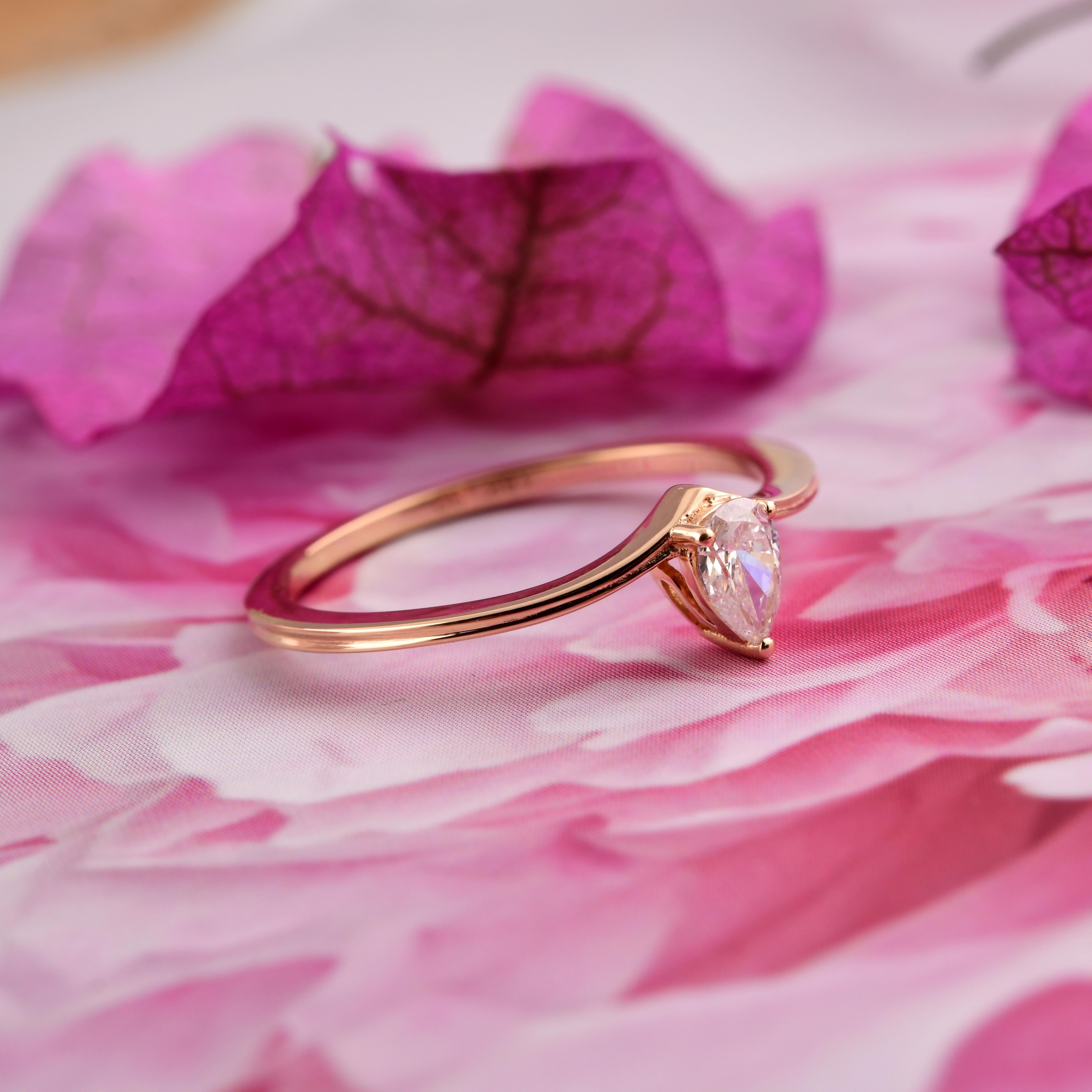 En vente :  Bague empilable en or rose 18k avec diamant SI/HI taille poire Bague de promesse pour elle 6