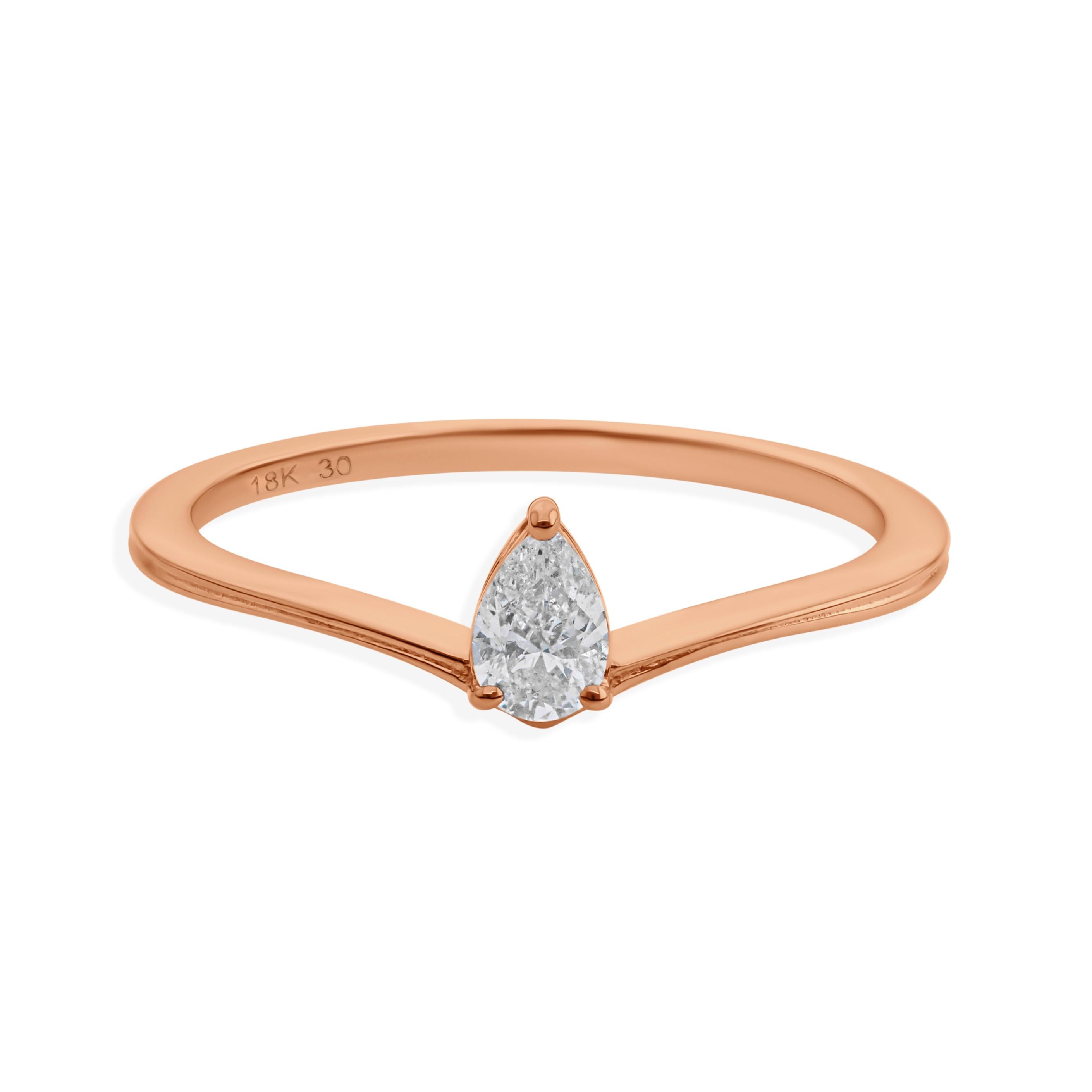 En vente :  Bague empilable en or rose 18k avec diamant SI/HI taille poire Bague de promesse pour elle 7