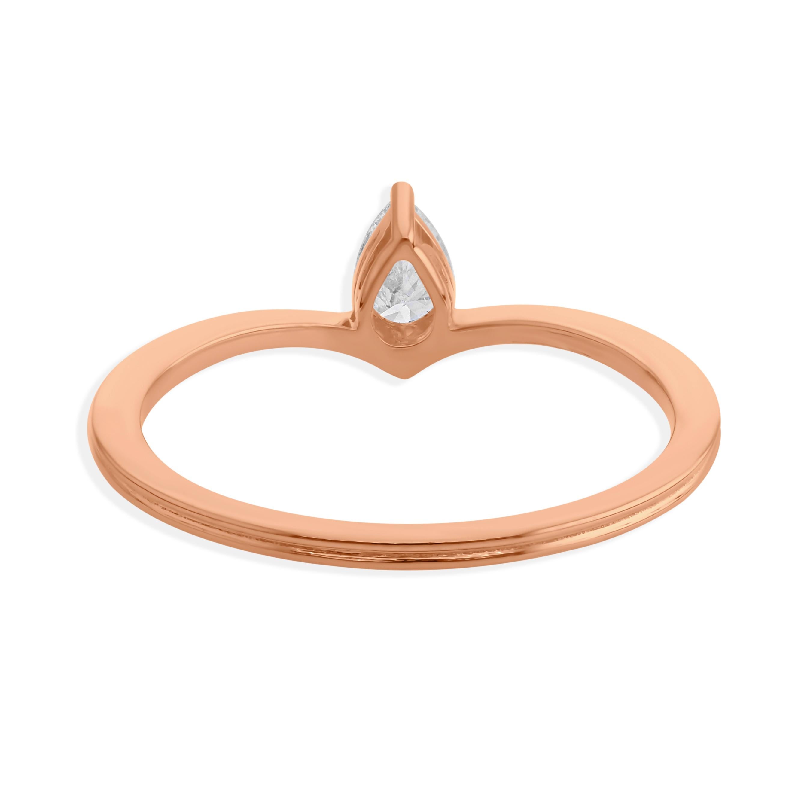 En vente :  Bague empilable en or rose 18k avec diamant SI/HI taille poire Bague de promesse pour elle 9