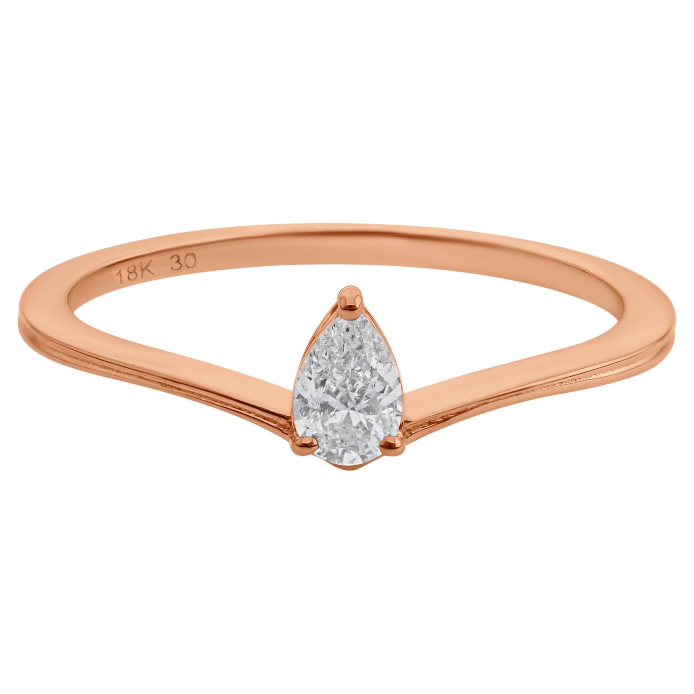 En vente :  Bague empilable en or rose 18k avec diamant SI/HI taille poire Bague de promesse pour elle
