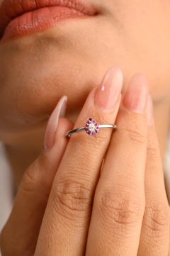 Tiny Pear Diamond Halo Ruby Ring Handcrafted in 14k Solid White Gold