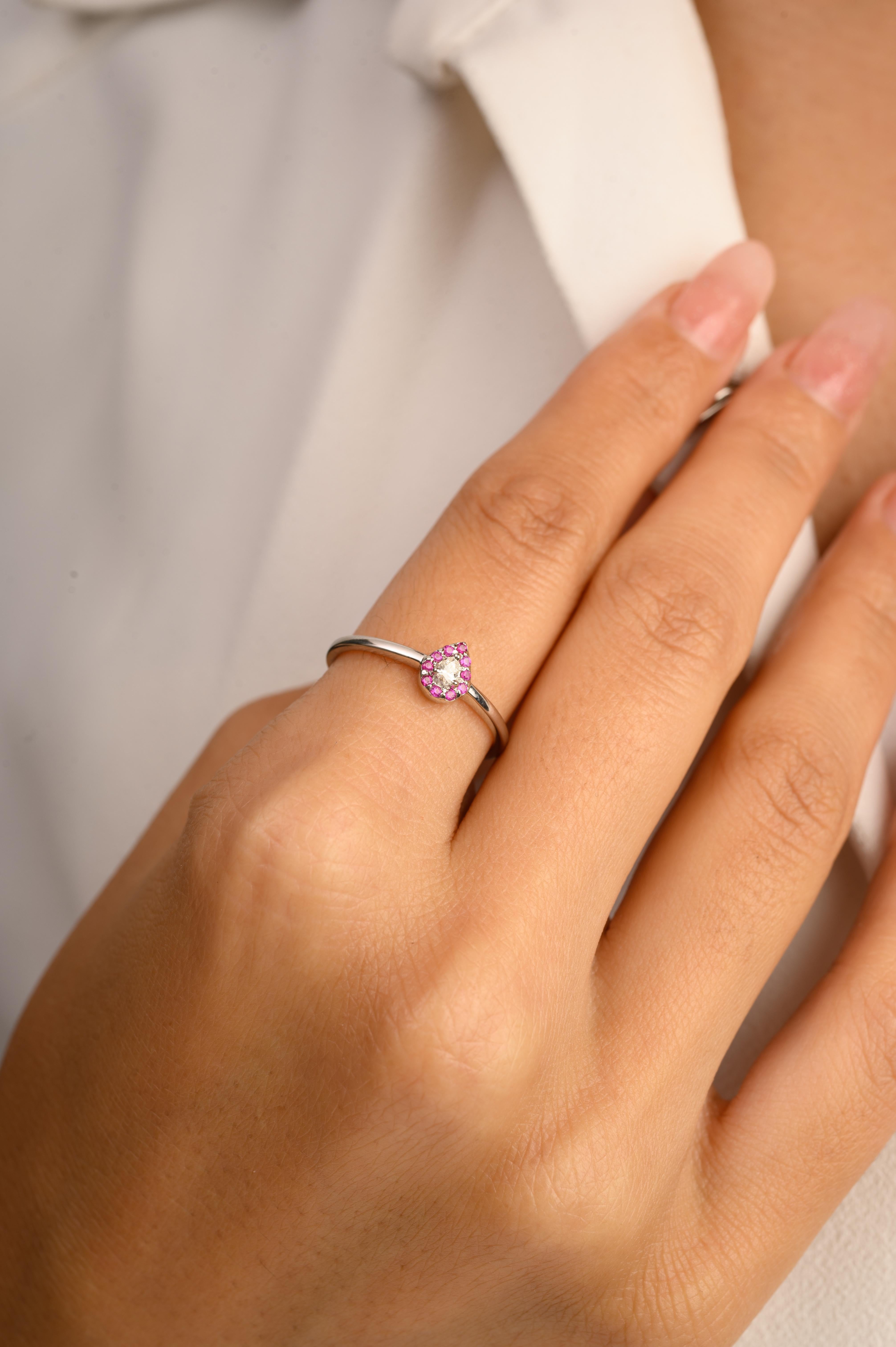 in vendita:  Anello con diamante aureolato a forma di pera e rubino realizzato a mano in oro bianco massiccio 14k 4
