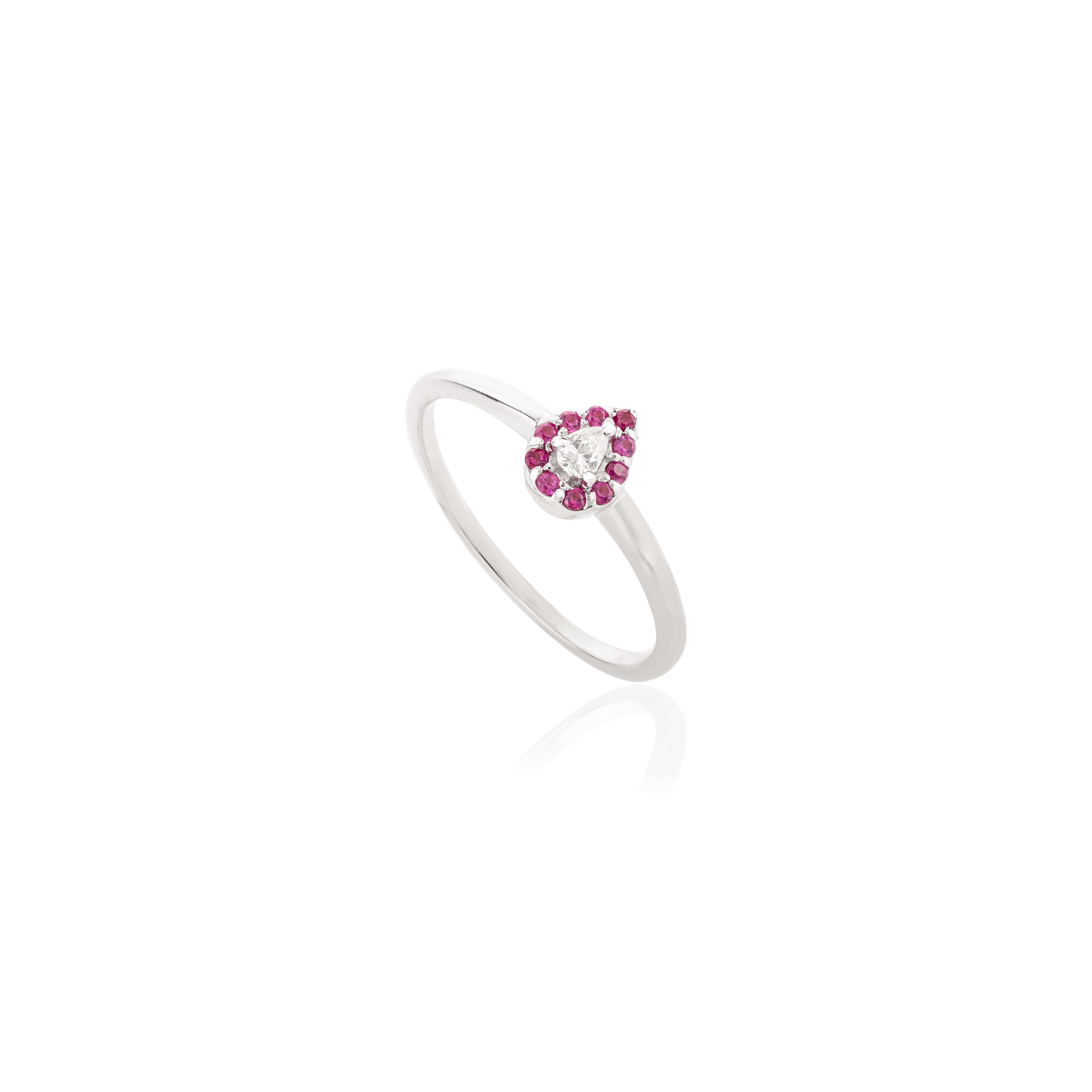 in vendita:  Anello con diamante aureolato a forma di pera e rubino realizzato a mano in oro bianco massiccio 14k 5