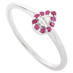 Tiny Pear Diamond Halo Ruby Ring Handcraftted in 14k Solid White Gold (bague en or blanc massif)