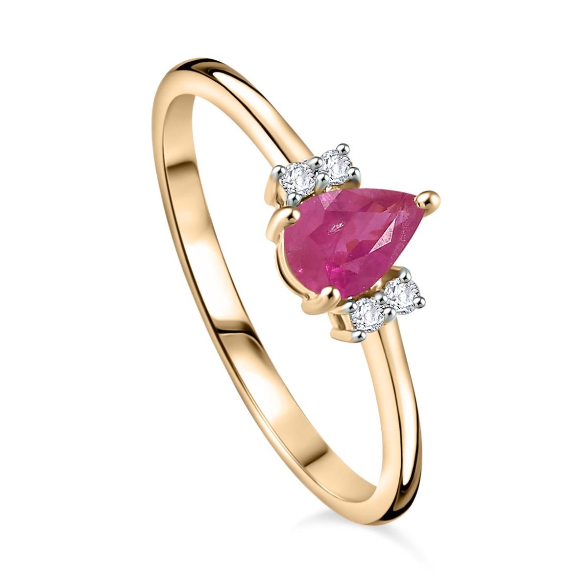 For Sale:  Dainty Pear Ruby Diamond Ring Engagement Gift for Her in 18k Yellow Gold 3